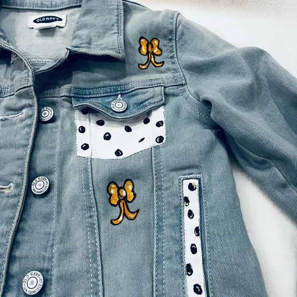 Kids Hand-Painted Denim Jacket with Orange Bow Design - Picture 8 of 12